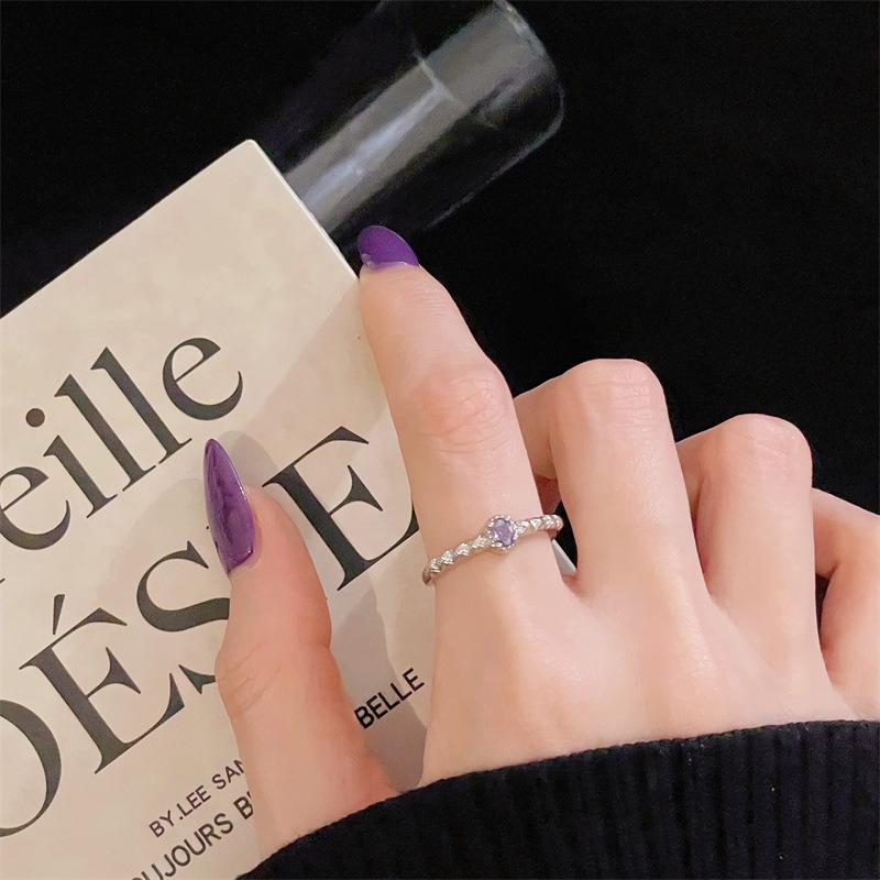New Color Treasure Purple Transshipment Nine Purple Leaving Fire Year Light Luxury Opening Ring Tassel Full Diamond Niche Super Immortal Jewelry Women