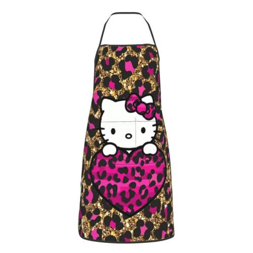 ZOOKISS Hello Kitty Leopard Print Apron, Cute with Two Pockets, Women's, Waterproof, Lightweight, Soft, Stylish, Stain-Resistant, Wrinkle-Resistant, S