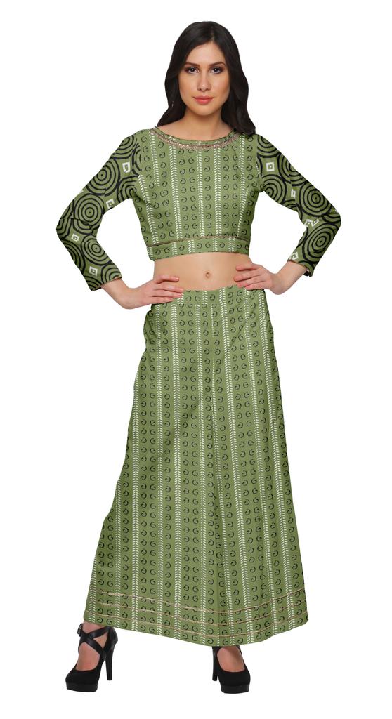 Moomaya Women Crop Top and Palazzo Pant Set Two Piece Printed Ethnic Wear
