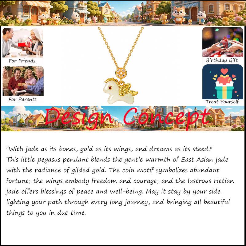 Cute Flying Horse Pendant Necklace for Women Gold Plated Delicate Animal Pendant Jewelry Gift for Birthday Christmas Daily Wear Teen Girls Party