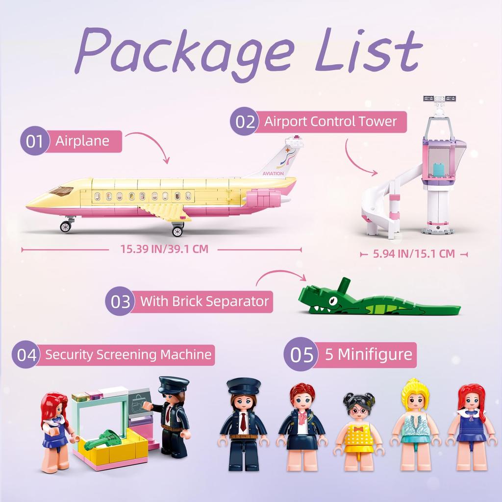 Non-Toxic 383Pcs Holiday Airplane Building Blocks Dream Pink Plane Model Bricks Creative Desktop Deco Educational Diy Toys For Kids Gifts