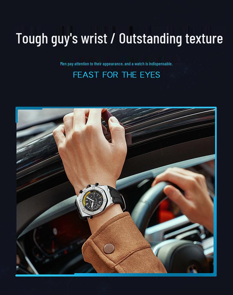 Sanda Men's Fashionable Multi-Functional Plaid Waterproof Luminous Quartz Watch