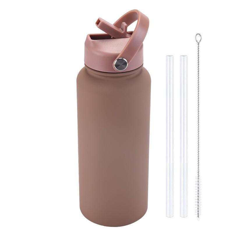 1L Stainless Steel Vacuum Insulated Water Bottle With Handle Straw Lid Outdoor Sports Travel