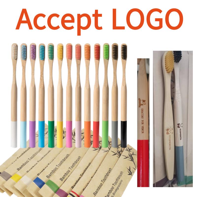 

50pcs Customized Laser Engraving Logo Bamboo Toothbrushes Portable Eco Friendly Adluts Wooden Tooth Brush for Memorial Day Gift
