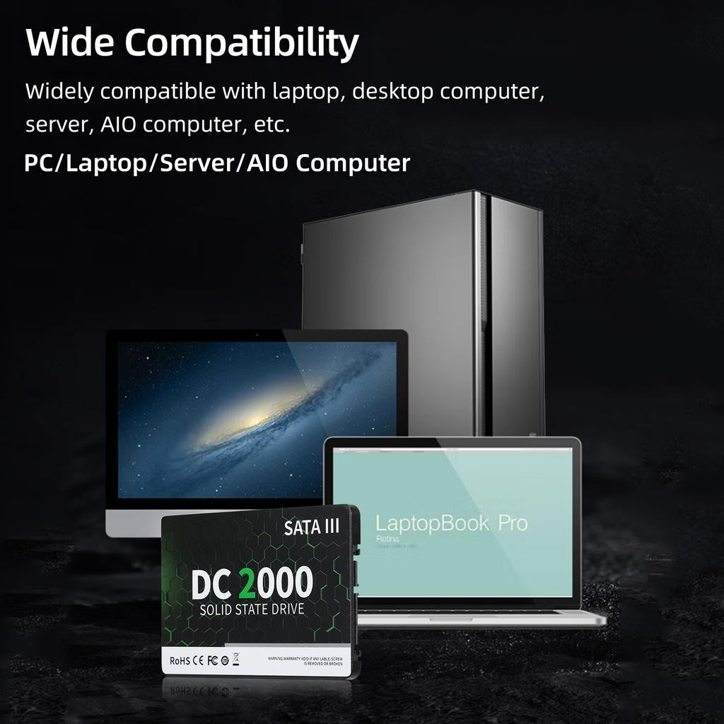 DC2000 512GB 2.5 Inch SSD Internal Solid Stable Drive SATA III Interface Fast Read&Wirte Speed for PC Laptop