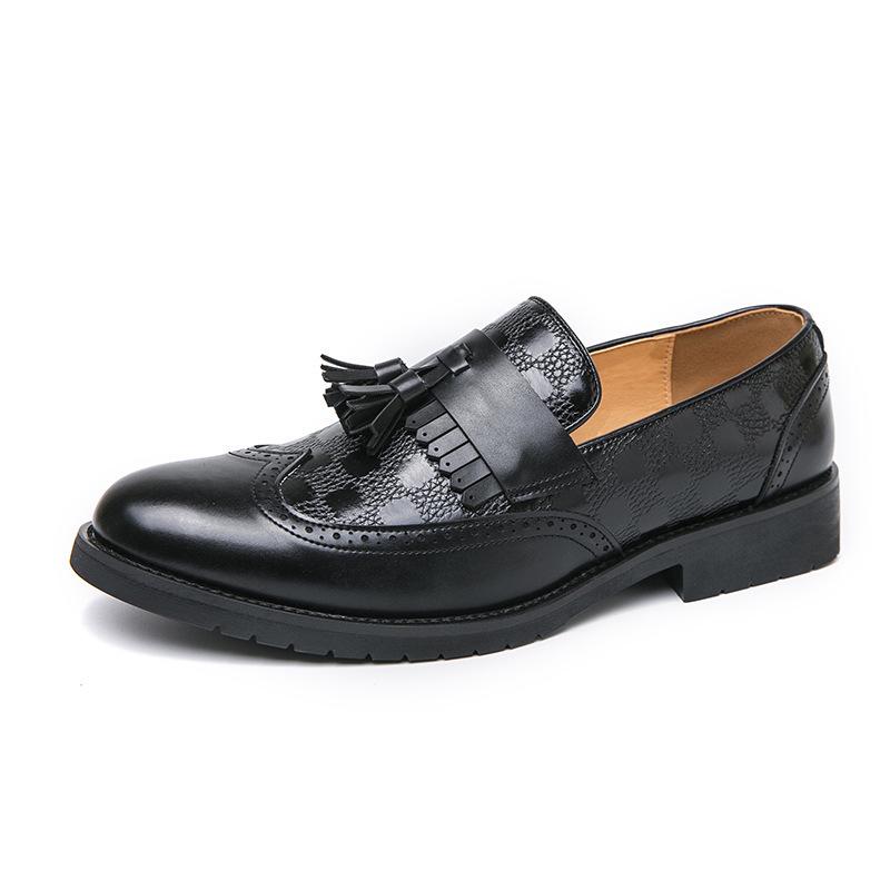 Men s Large Size Slip-on Pointed Toe Tassel Brogue Leather Shoes 48