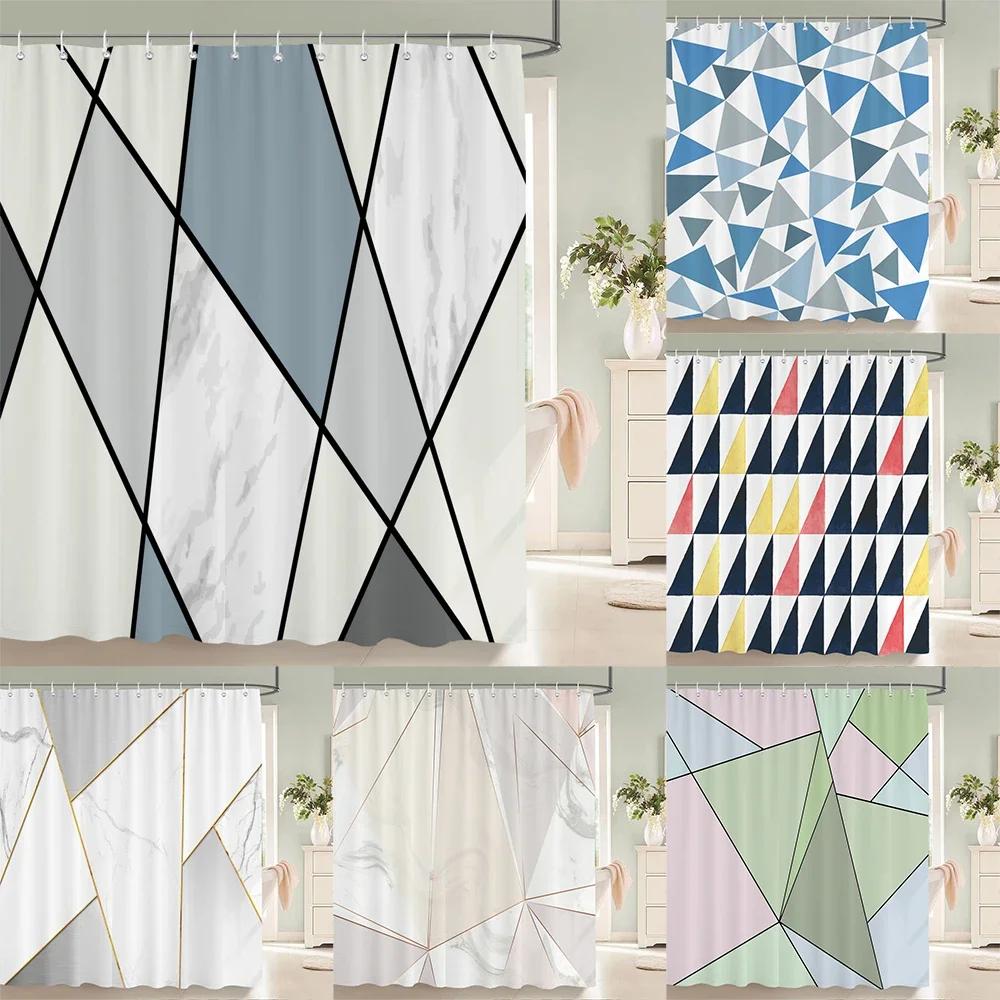 Dunika Chen Modern Art Style Marble Printing Shower Curtain Waterproof Polyester Fabric Bathroom Curtains Geometric Pattern Decor Curtains