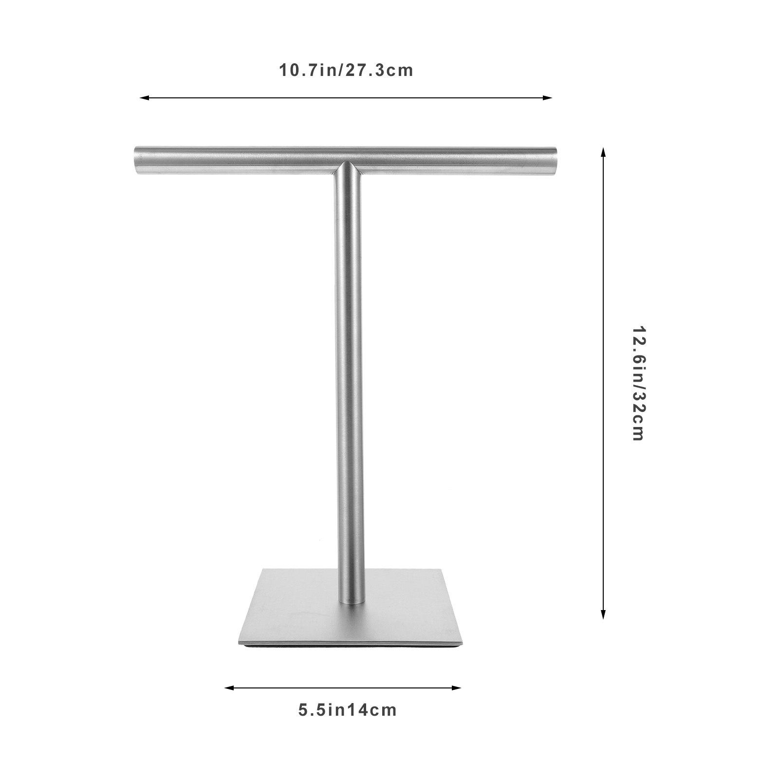 

Countertop Towel Holder Stand Stainless Steel T-Shaped Bathroom Hand Towel Rack Stable Free Standing Metal Organizer No Drilling срібний