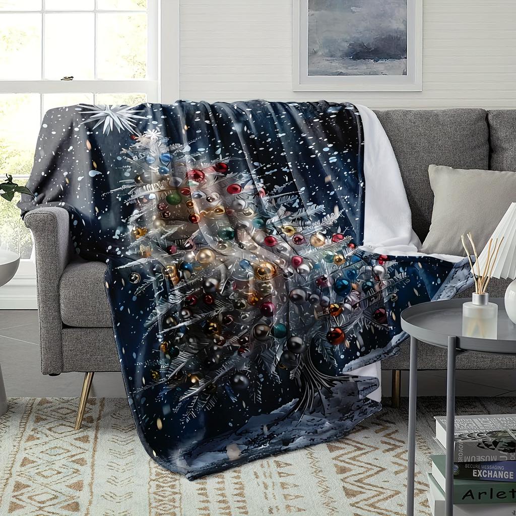 Cozy Christmas Tree Flannel Throw, Perfect Gift for Friends Family, Soft All-Season Comfort for Couch Bed Office