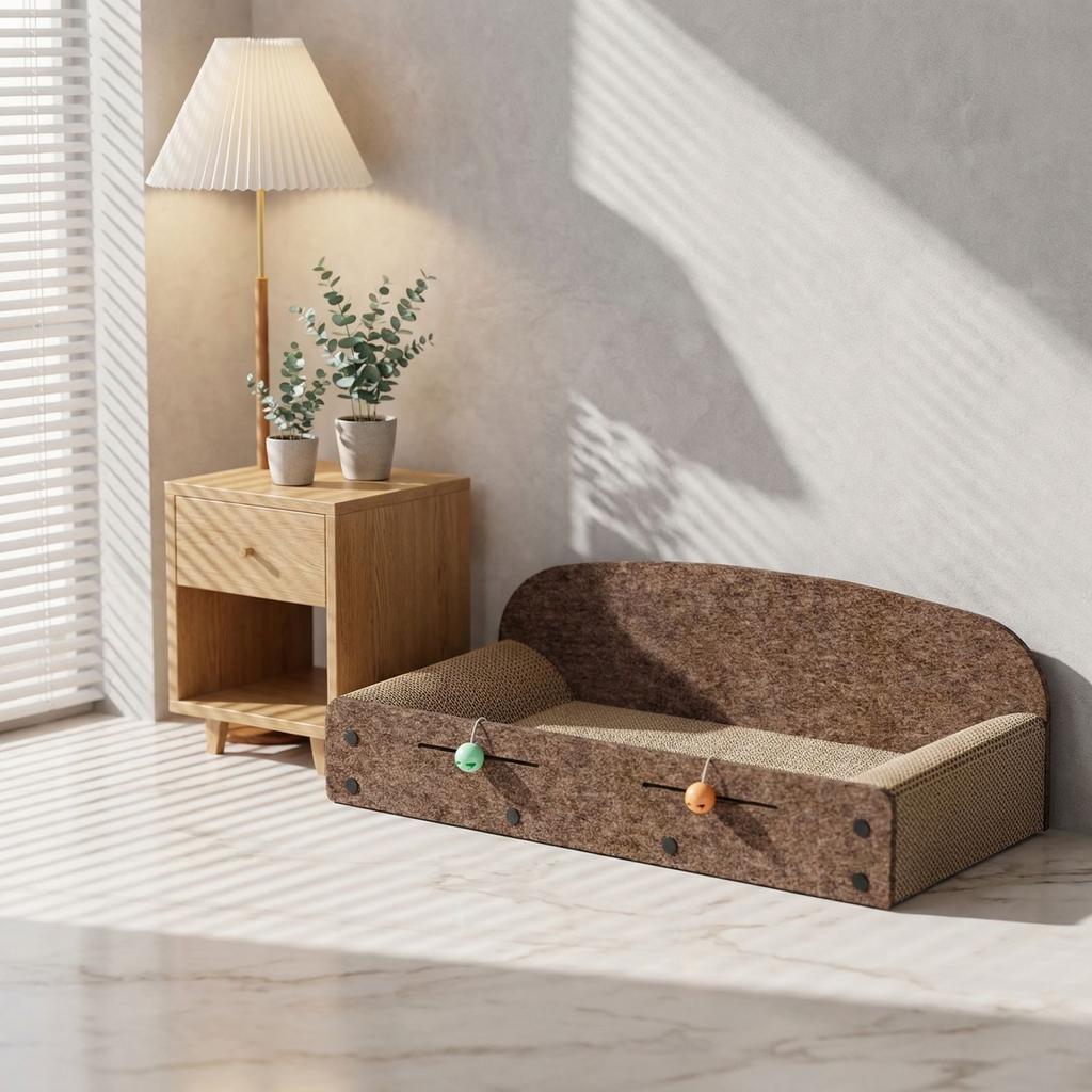 Multifunctional Cats Scratcher Sofa Bed, 2-in-1 Corrugated Cardboard Cats With Built-in Scratching Surfaces & Hanging Bell Toys,  Cats Couch