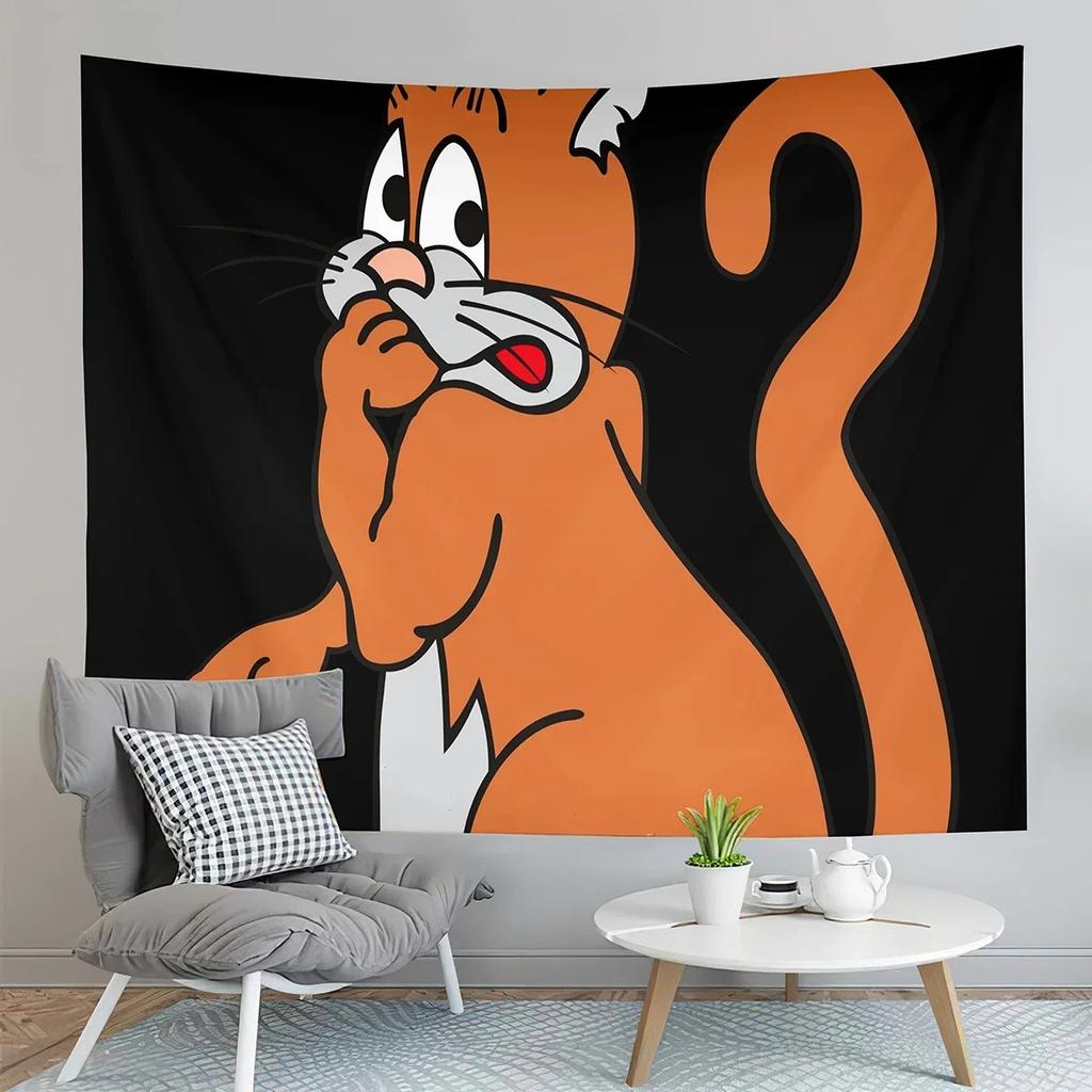 Wandteppich mit Cartoon-Motiv, süße Katze, für Zuhause, Wanddekoration, Wandteppich für Büro, Wohnzimmer