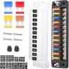 12-Way 12V Fuse Box Blade, 12-Volt Fuseholder, No LED Indicator, Moisture Resistant Cover - With Ground Bus 12-Way Independent Positive Fuseholder