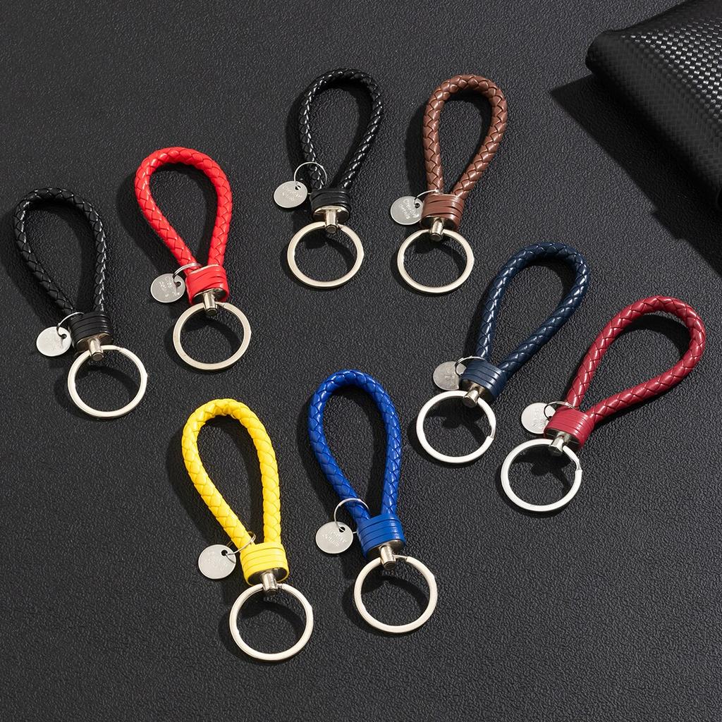 2Pcs/Set Pu Leather Braided Woven Rope Keychain Diy Bag Pendant Key Chain Holder Key Car Trinket Keyring Men Women Gift Jewelry