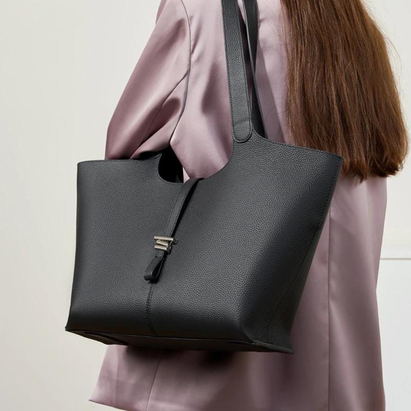 Genuine Leather Large Shoulder Tote Bags For Women  Trend Designer Shopper Commuter A4 Ladies Handbags