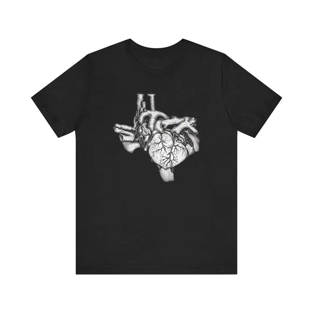 Anatomical Heart Texas State T Shirt Medical Vintage Washed Designer Clothes Graphic Unisex Versatile Slightly