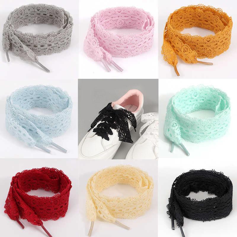 2.9CM Wide Fancy Lace Flat Shoelace For Sneakers Sweet Shoe Laces For Women Casual Shoestring Black White Shoe Accessorices