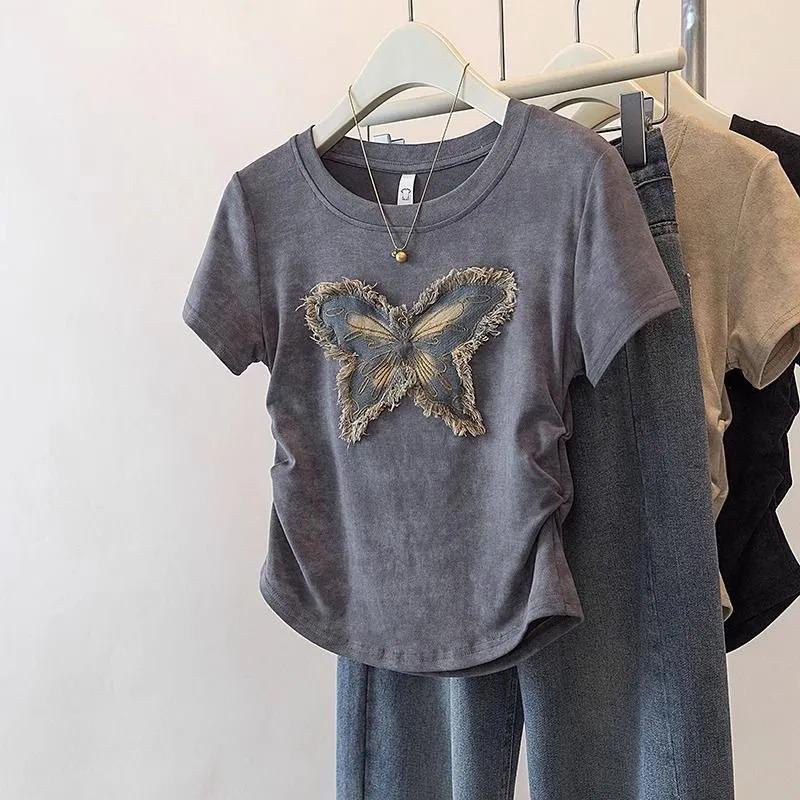 Plus Size Fat Girl Short-sleeved T-shirt Women's Summer New Slim Fit Unique Unique Versatile Butterfly Top