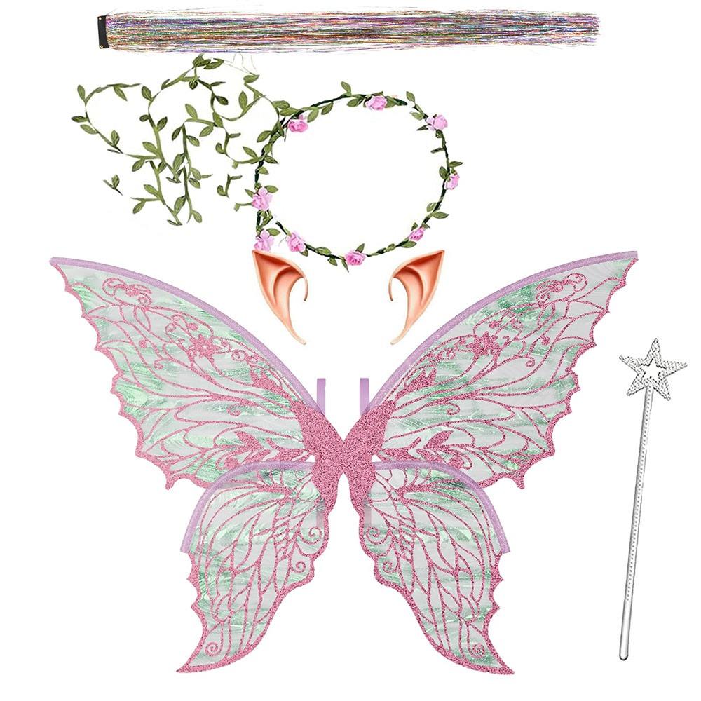 

Gift Adults & Girls Fairy Wings Sparkling Organza Fairy Costume Set Wings for Halloween, Cosplay, Party рожевий