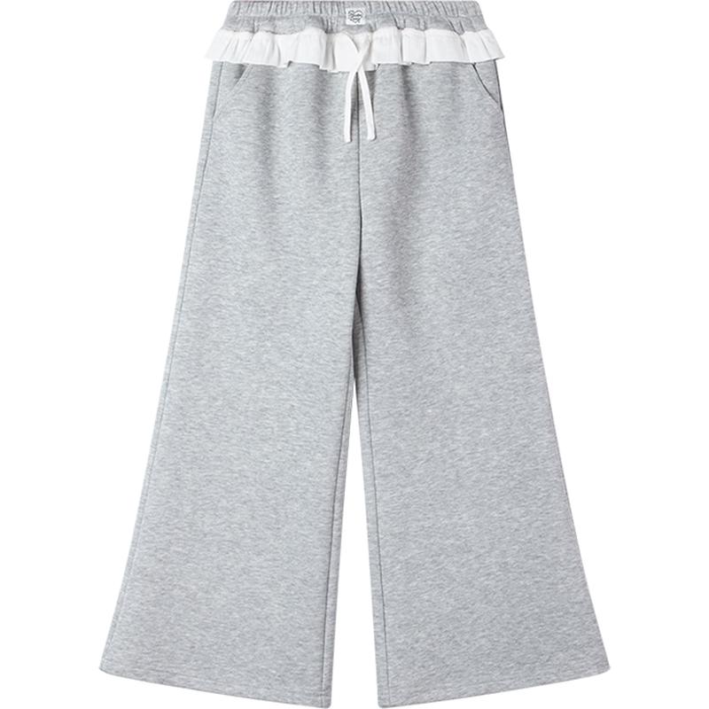 Mucmukn Girls  Cloud Puff Flared Cotton Pants with Jacquard Skirt Hem 120