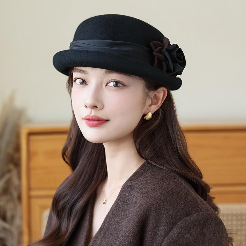Hat Women'S New Autumn And Winter Fashion Trend Bucket Hat Women'S Foreign Gas Wool Felt Hat Hepburn Top Hat Women