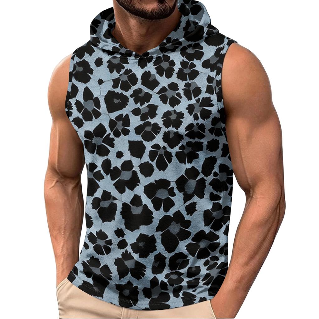 Men's Sleeveless Hoodie Lightweight Casual Vest with Leopard Print Pattern Fashionable Design for Summer Outdoor Activities Gym and Daily Wear