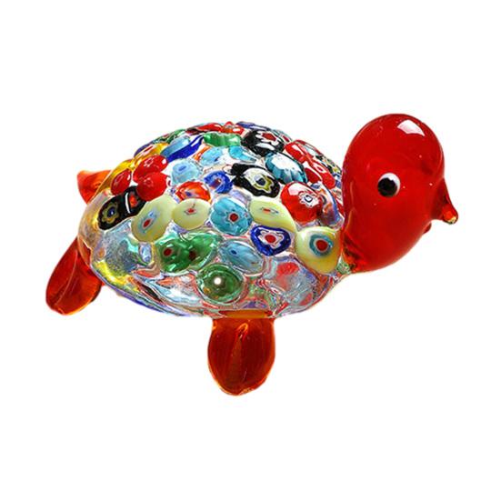Micro Landscape Glass Accessory Hand Blown Millefiori Turtle Figurine, Mini Colorful Tortoise Statue, Cute Decorative Animal Collectible Cartoon