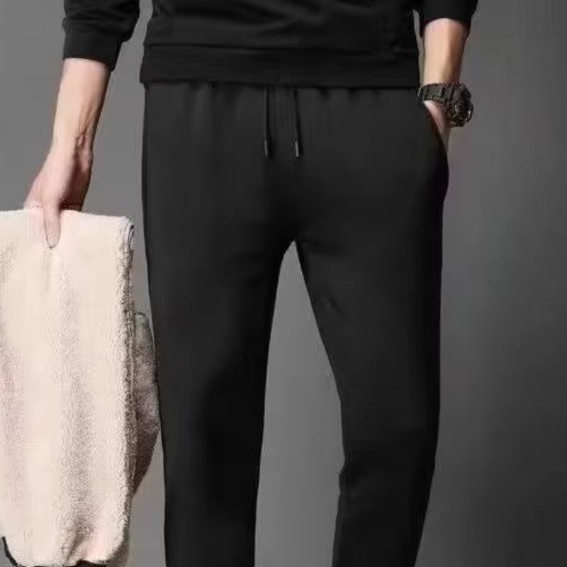 Męskie ciepłe legginsy z aksamitu jagnięcego: Jesień/Zima, Luźny krój, Jednolity kolor, Sportowa moda casualowa, Duże rozmiary.