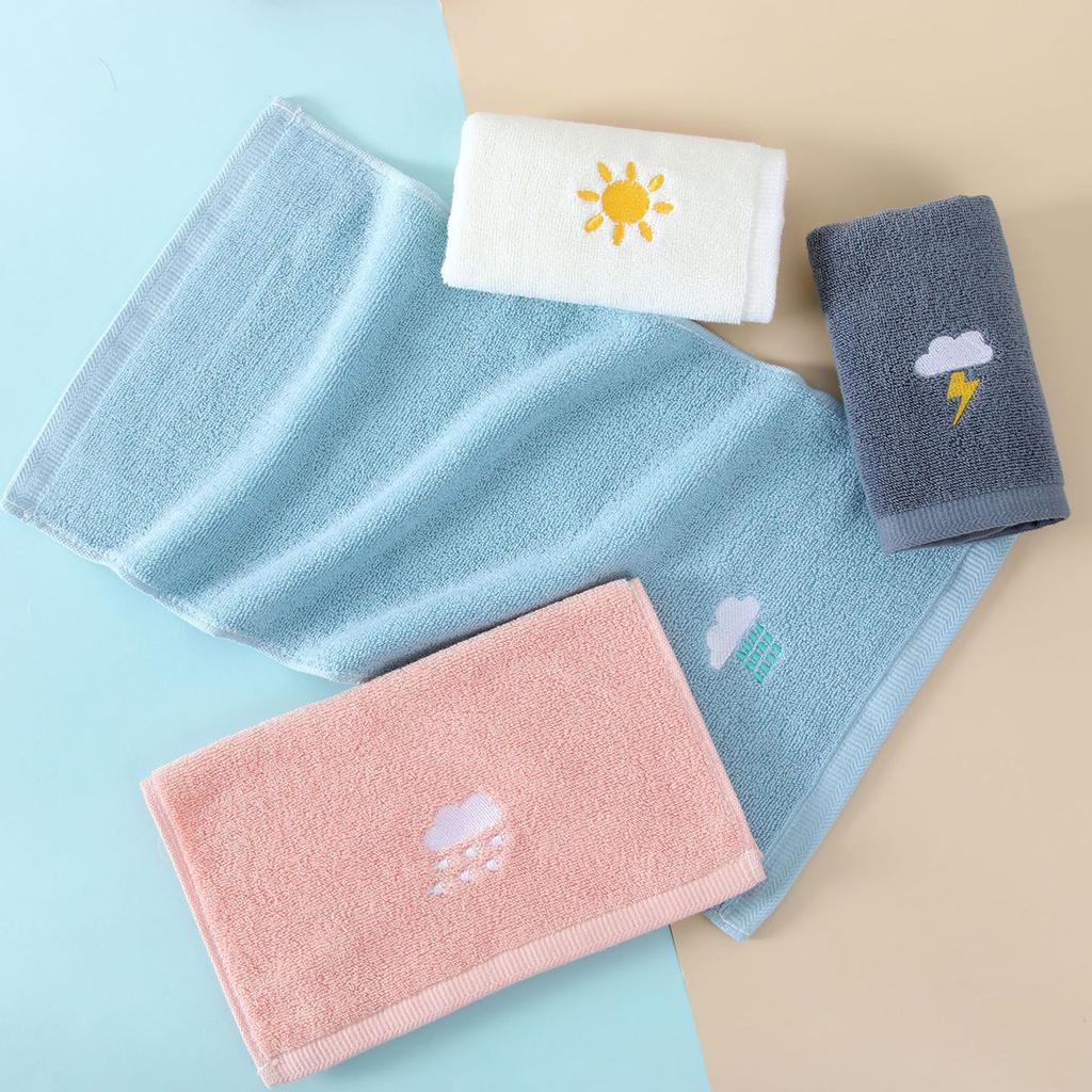1/4 Stück Ultraweiches Baumwolltuch - Schnelltrocknend, Saugfähig mit Wetteremblem-Stickerei, Geeignet für den täglichen Heimgebrauch
