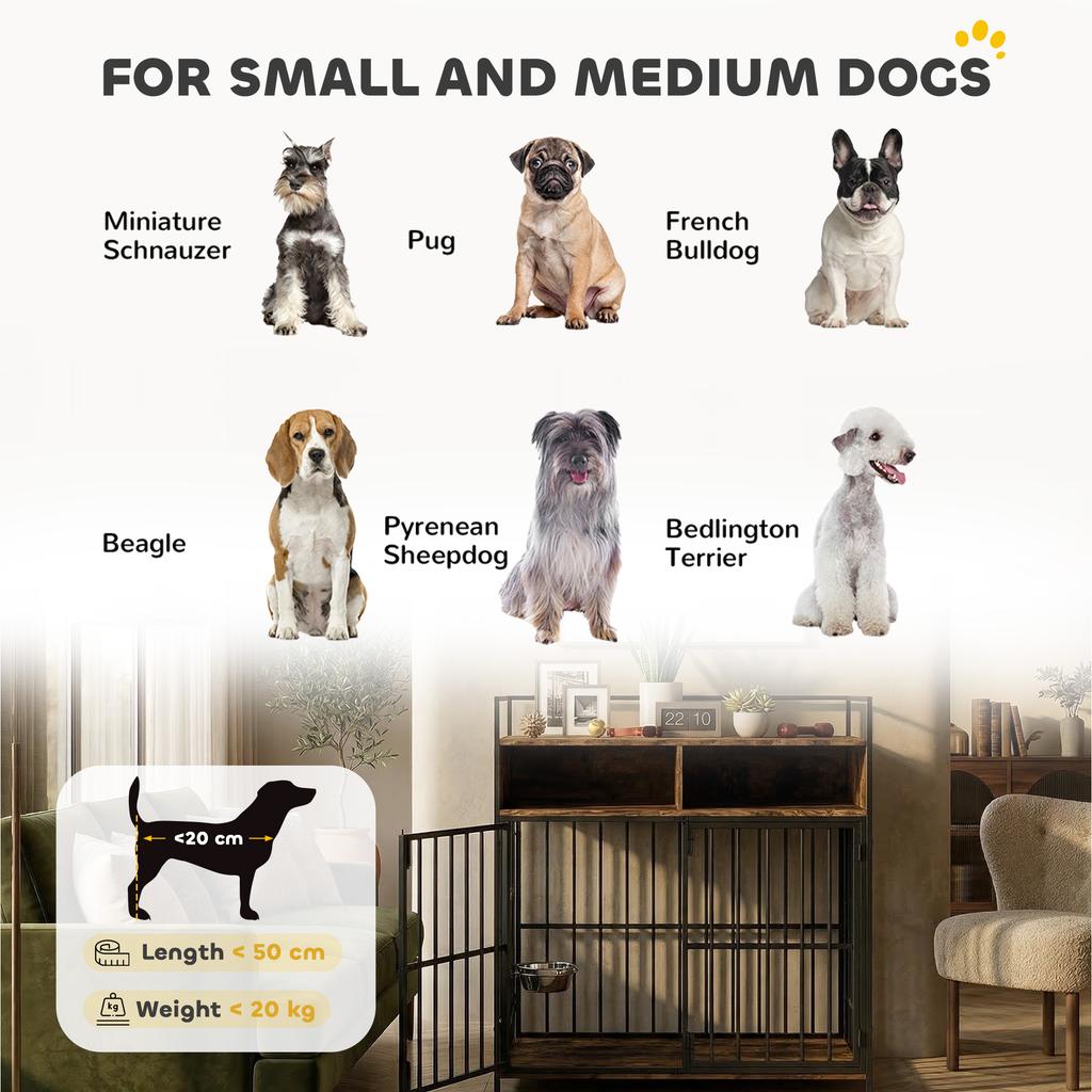 Dog Crate Furniture Dog Cage With Rotatable Feeding Station And Storage Shelves End Side Table Indoor Pet Kennel