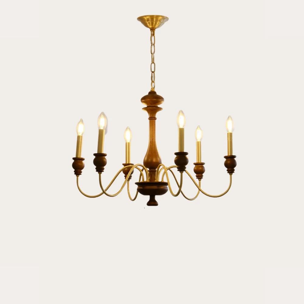 Mid-Century French Retro Candle Chandelier - Solid Wood, Ideal for Living Rooms, Dining Areas, and Bedrooms