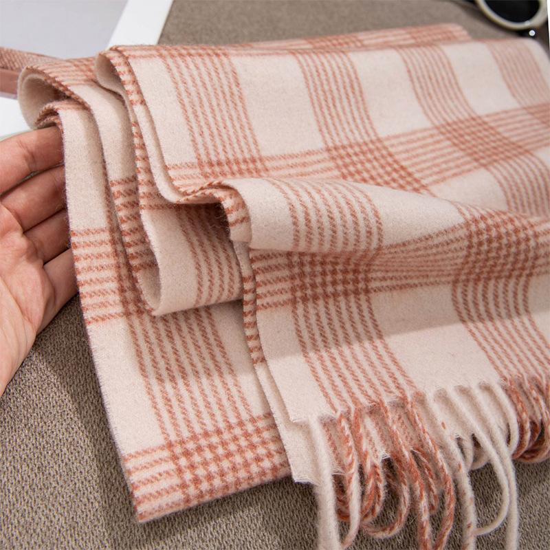 100% Sheep Wool Scarf Winter Warm Premium Thickened Men's Women's Versatile Checkered Wholesale