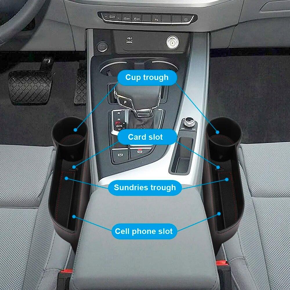 Leather Car Seat Gap Storage Box With Charging Hole Automobile Slit Box Phone Bottle Keys Holder