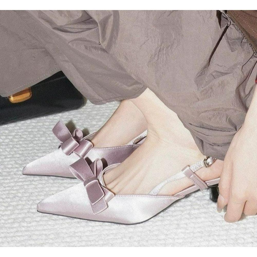 Silk Satin Gentle Bow Single Shoes Women's Back Trip Strap Bag Top Beautiful Temperament Sandals