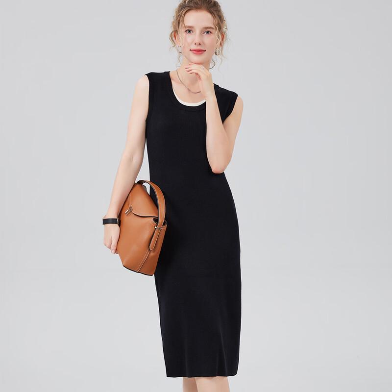 Snowforte Silk Blend Knit Midi Suspender Dress XL чёрный