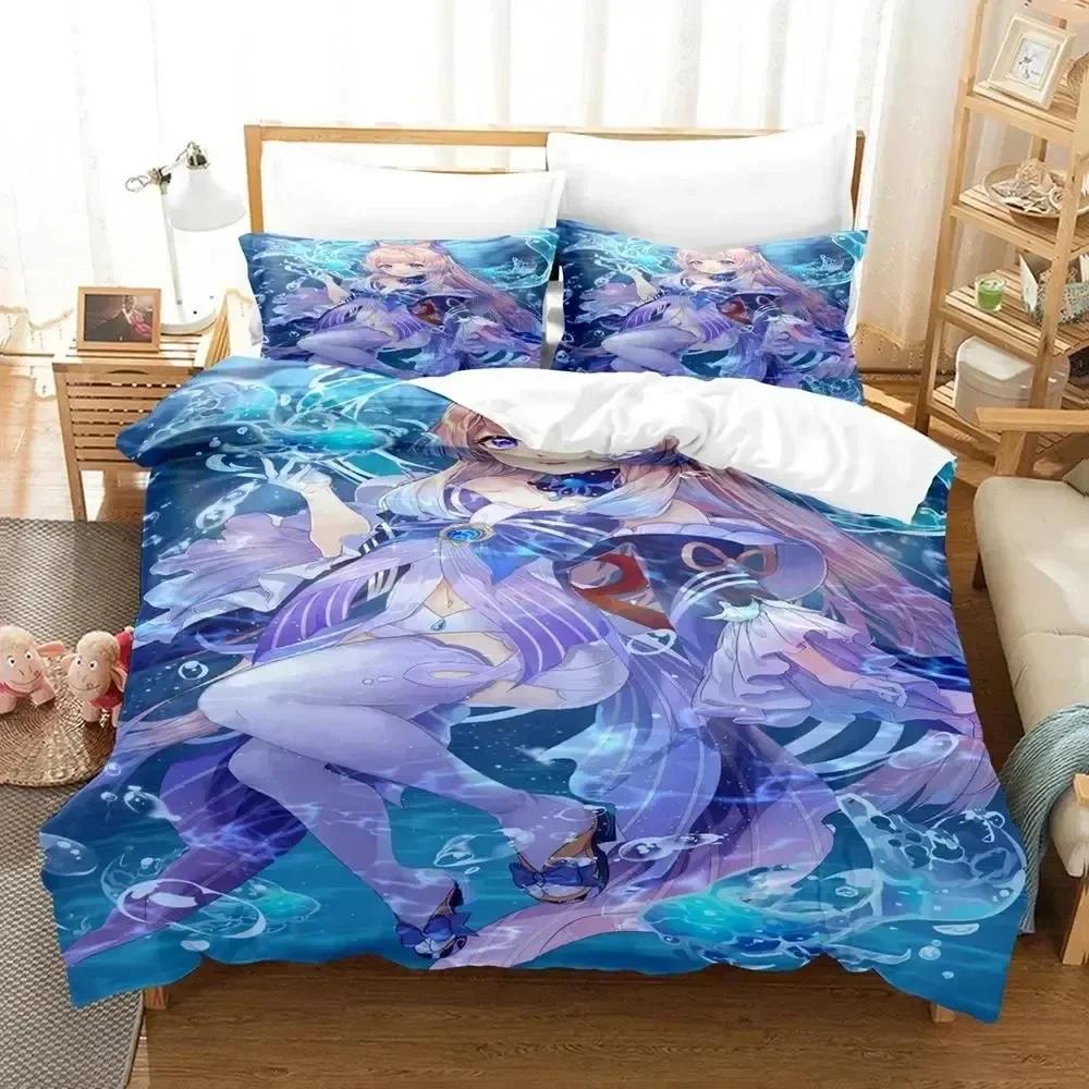 Genshin Impact Sangonomiya Kokomi Bedding Set Printed With Pillowcase Bed Duvet Cover Soft Queen King Size Bedclothes Home