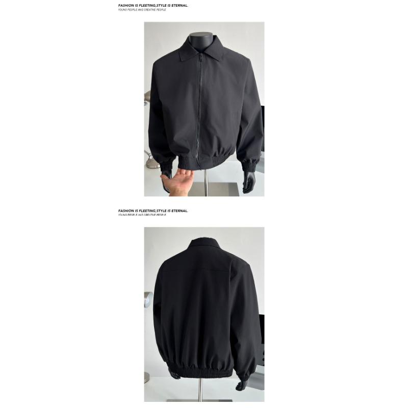 Mens Cropped Flight Jacket American Retro Loose Turn Down Collar Casual Bomber Outerwear