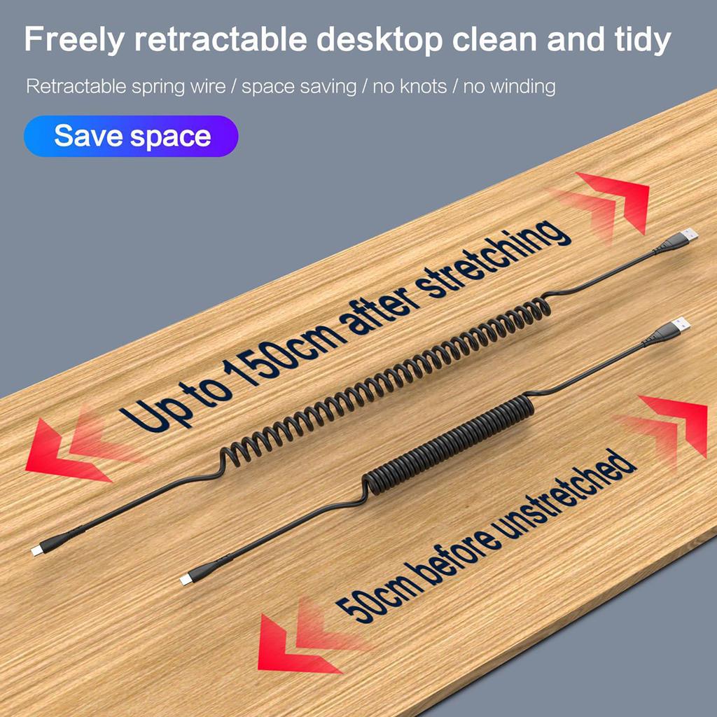 USB Type-C Charging Cable Fast Charge Data Cord High Speed Charging and Data Transfer Retractable Support QC3.0 Fast