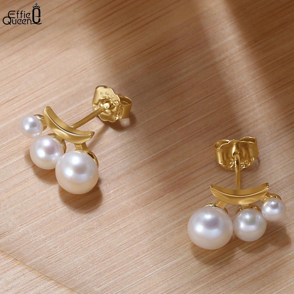 Effie Queen Wedding Elegant Pearl Earrings 925 Sterling Silver Needle Freshwater Pearl Stud Earrings Fashion Jewelry Gift GPE27