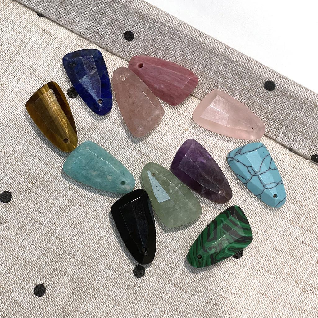 2 Pcs Reiki Healing Natural Stone Trapezoid Faceted Pendants 12x22mm, Drilled Gemstone Charms for DIY Necklace Jewelry Making Supplies