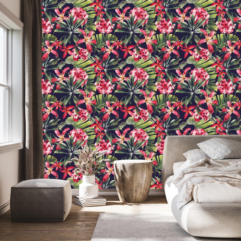 Exotic flowers and leaves wallpaper for living room and bedroom 50x1000