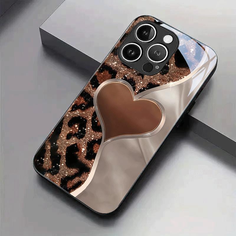 Golden Flash Leopard Heart Shadow Phone Case is suitable for iPhone 17 16 15 14 13 12 11 Pro/Max/Plus anti drop and shockproof