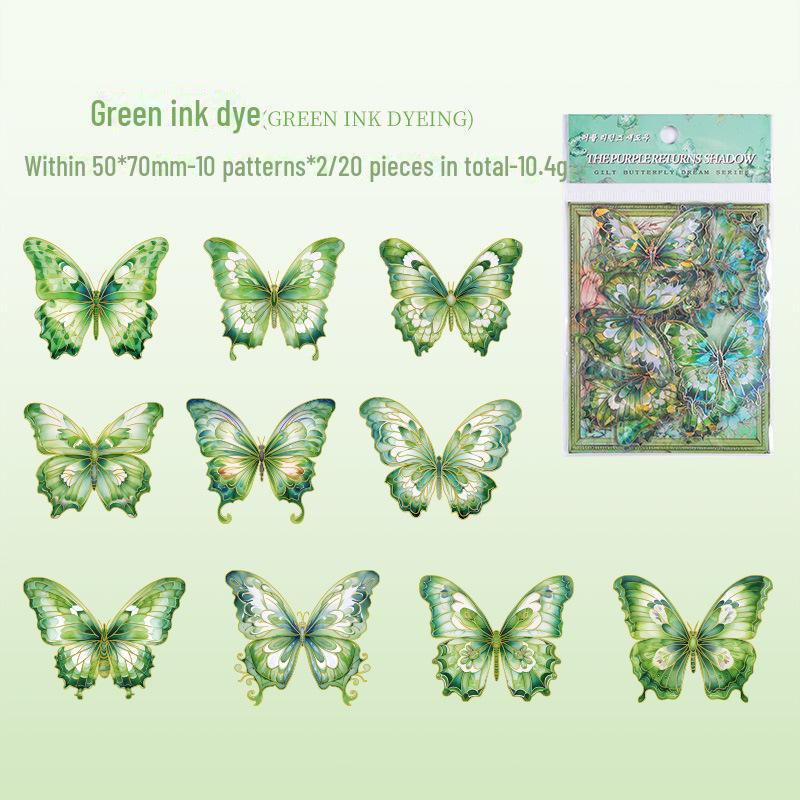 Yuezhen Gilded Butterfly Dream Stickers: Retro Gold-Stamped, Waterproof PET Stickers for Kids' Handbooks & Crafting.