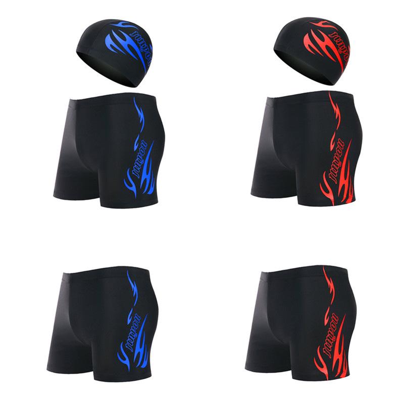 Men's Quick-Dry Plus Size Square Leg Swim Trunks & Cap Set