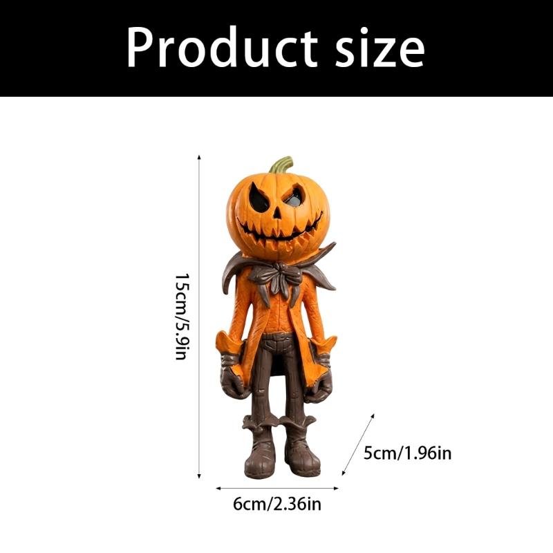 Resin Halloween Pumpkin Man Figurine with Painted Detail, Collectible Statue for Tabletop Decors, Mantels Entryway Desk Fall Styling