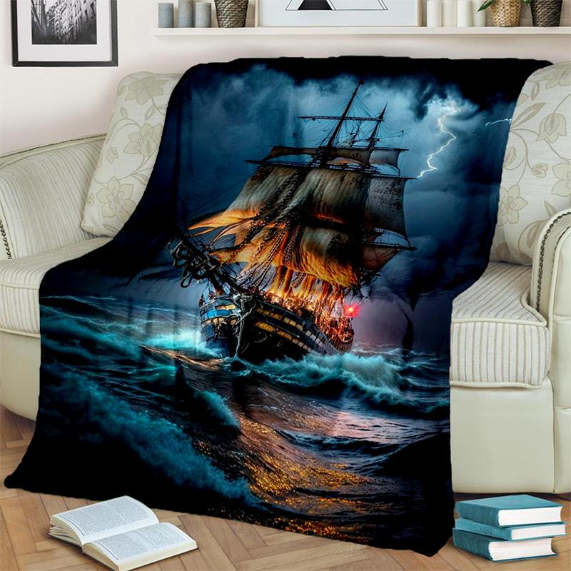 3D Pirate Ship Boat,Barque,Sailboat Blanket,Soft Throw Blanket for Home Bedroom Bed Sofa Picnic Travel Office Cover Blanket Kids