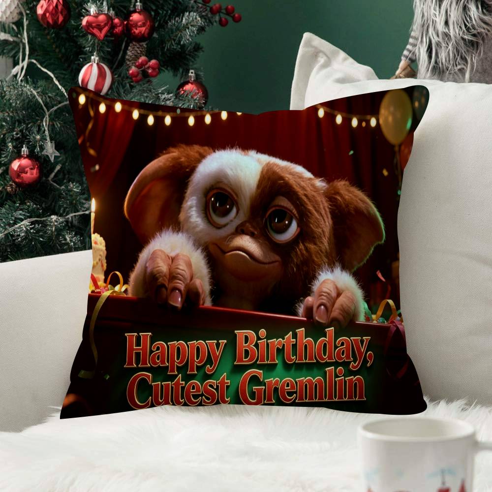 Movie Pillow Case Little Plush Fabric Soft Double Sided Print Sofa Mogwai Cushion Cover Throw Pillow Covers