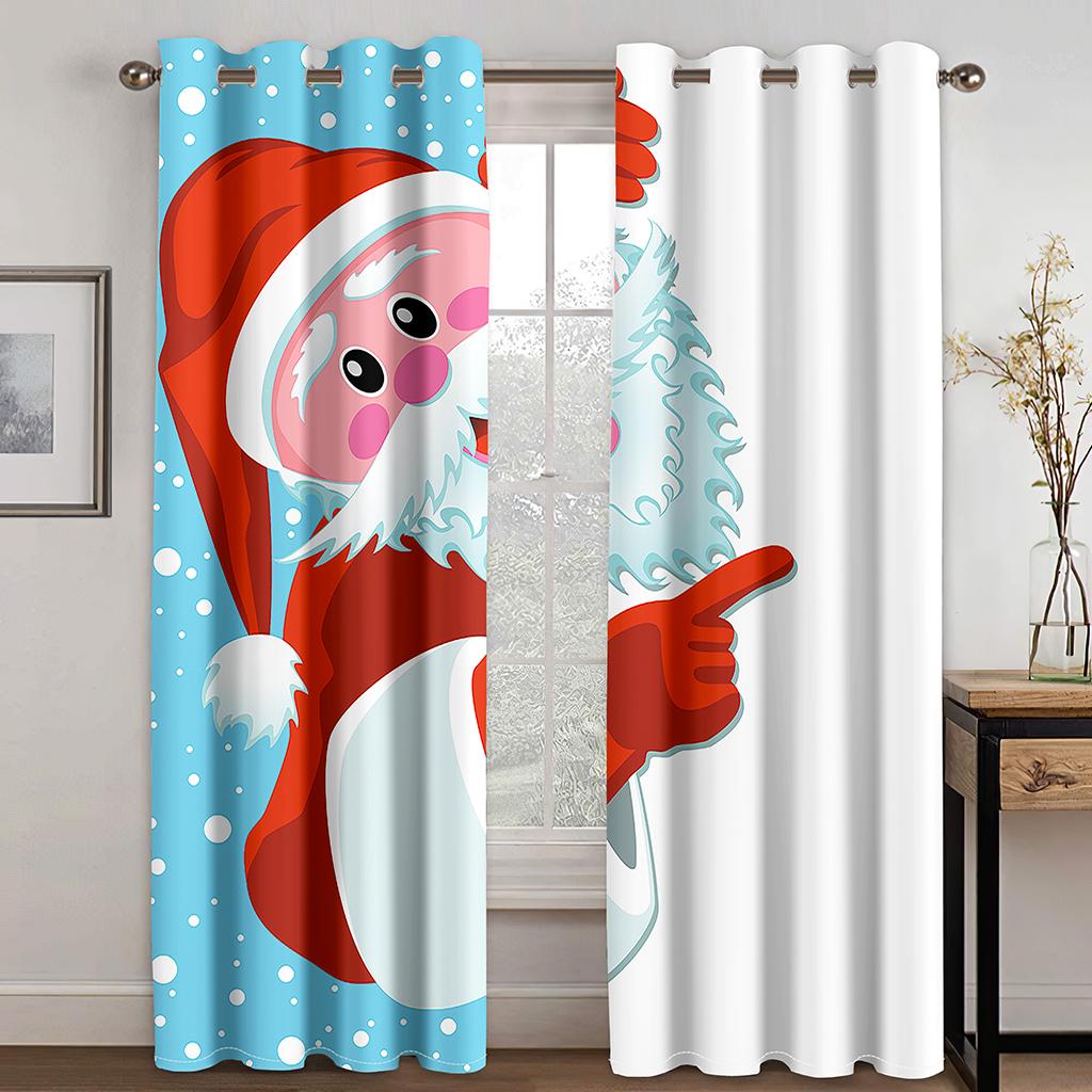 Christmas Decoration Curtain 3D Cartoon Santa Claus Christmas Tree Polyester Cloth Curtain Snowman Pattern Festive Atmosphere