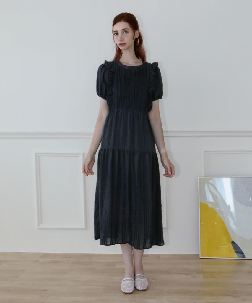 Keulleiseu Smoking Frill Short Sleeve Long Dress_Purple