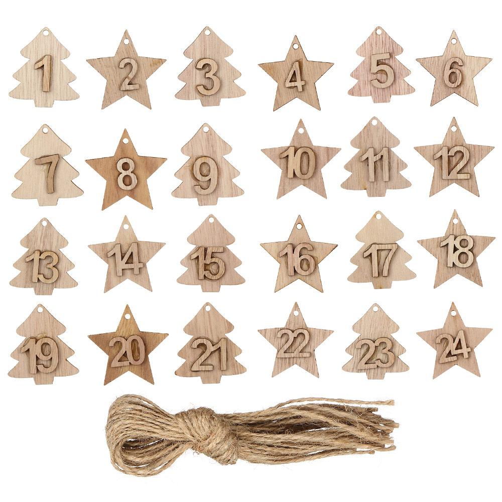 Merry Christmas Clips Ornament Gift Bags Decor Christmas Advent Calendar Wooden Countdown Hanging Tags Number Label