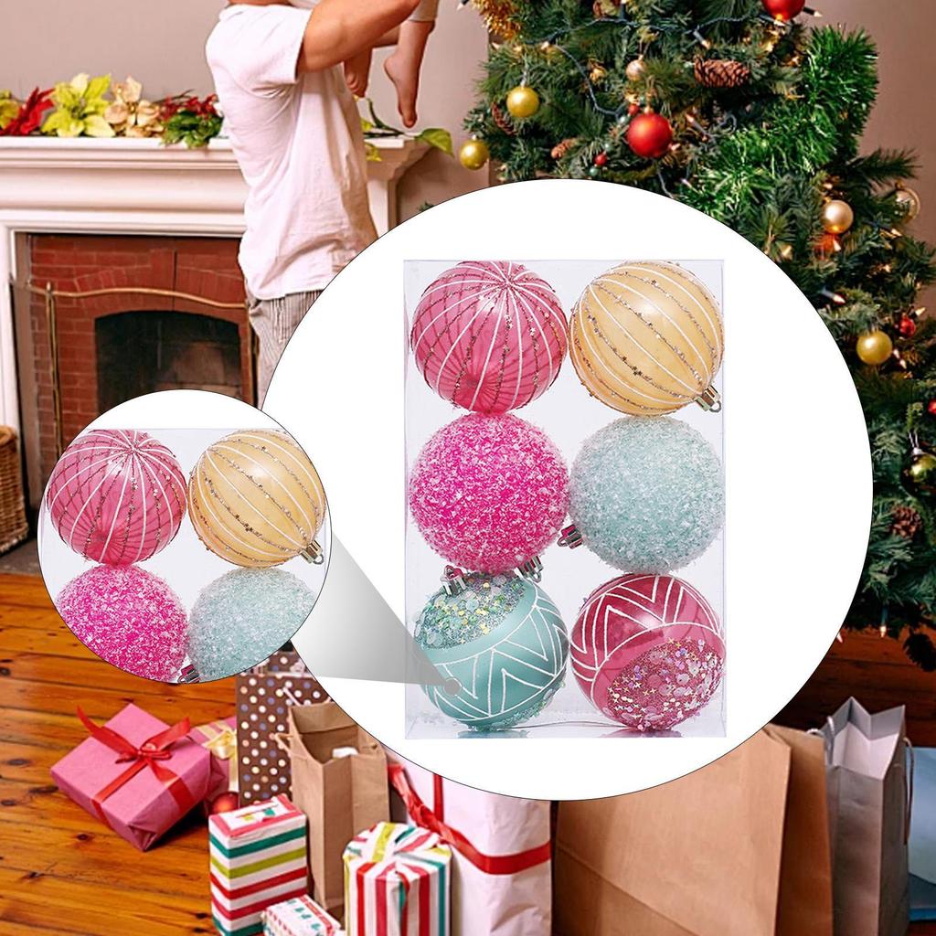 6 Pieces Christmas Ball Ornaments Tree Hanging Balls with Hole Xmas Decorations